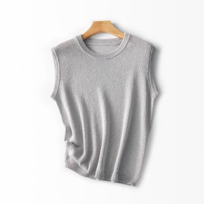 Silk and Paper Yarn Sleeveless Crew Neck Pullover Knitted Vest Women's Summer Light and Comfortable Bottoming Shirt