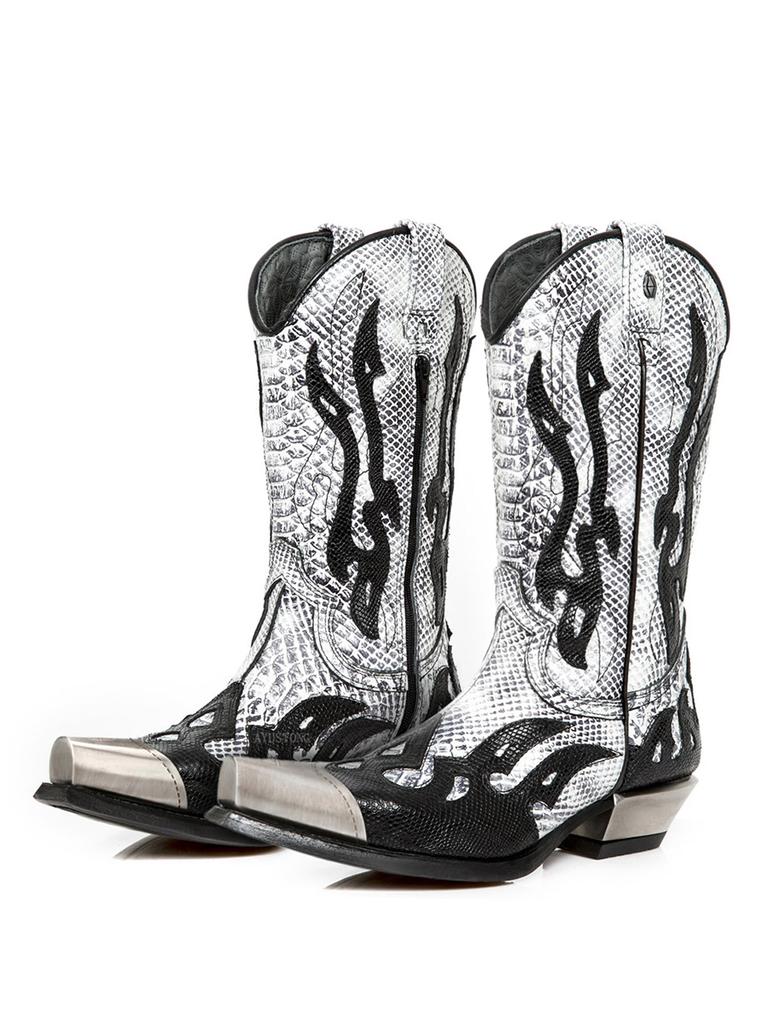 Fashion Embroidered Flame Colorblocked Knee-High Boots Fashionable Pointed Toe Thick-Heel Knight Botines Large-Size Men Botas Femininas