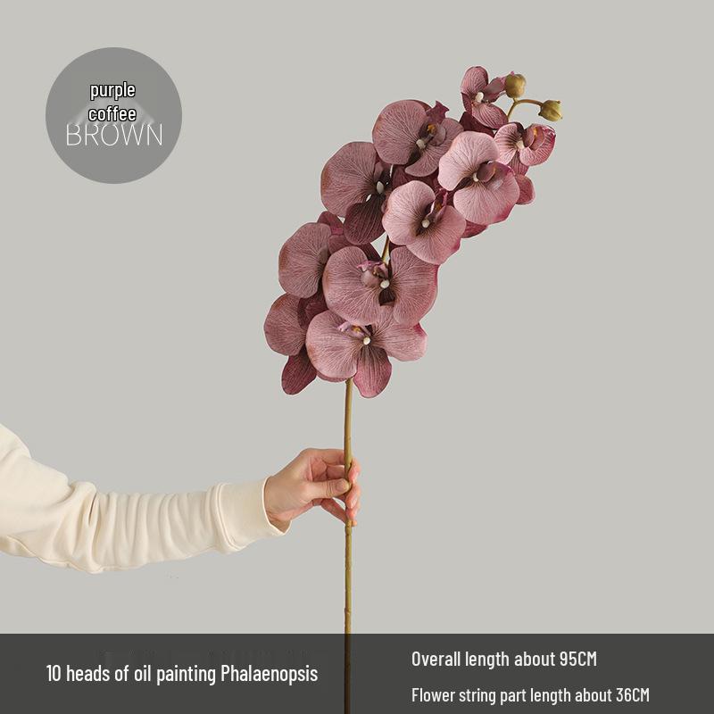 

New Year Floral Arrangement: 10-Head Phalaenopsis Artificial Flower Bouquet for Wedding Hall Decor. коричневий
