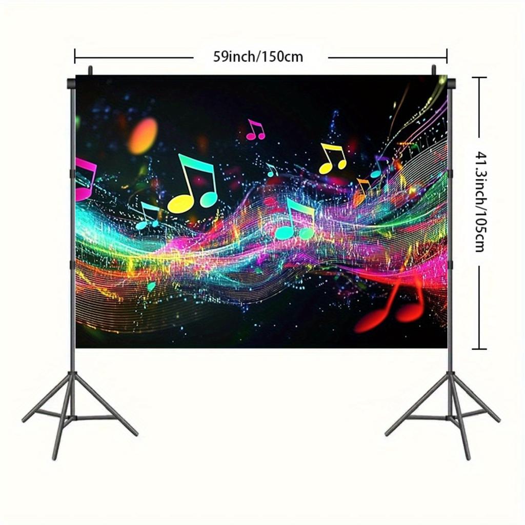 1pc Music Karaoke OKParty Backdrop Banner - Music Notes Stars Design Durable Polyester No Power Required Indoor Outdoor Wedding Birthday