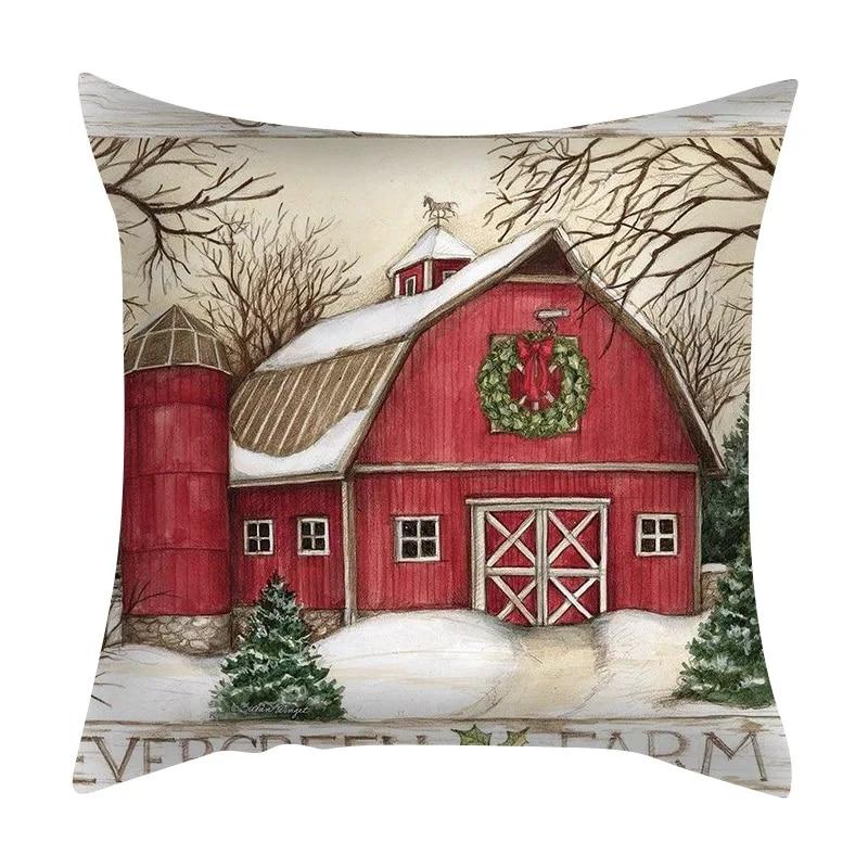 Taie d'oreiller de Noël Père Noël Camion Ferme Maison Bonhomme de neige Couronne Décoration d'arbre de Noël Bureau Canapé Housse de coussin