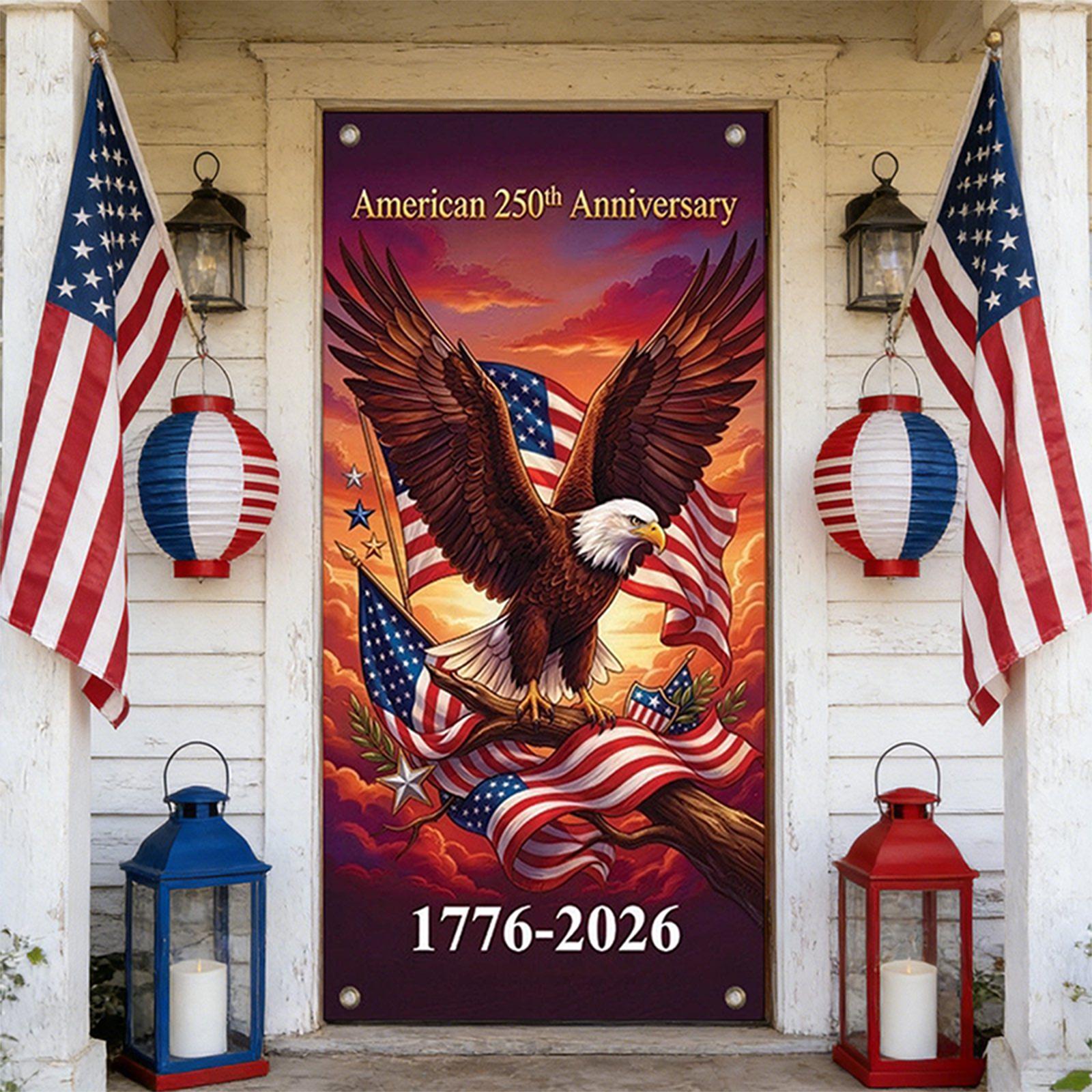 

Independence Day Decorative Door Banner 90x180cm Featuring Eagle Cross American Flag Fireworks Design Suitable for Outdoor Indoor Display One Size