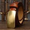 Thickened Genuine Leather Cowhide Belt Men's Genuine Leather Smooth Copper Buckle Belt Korean Version Buckle Retro Versatile Belt