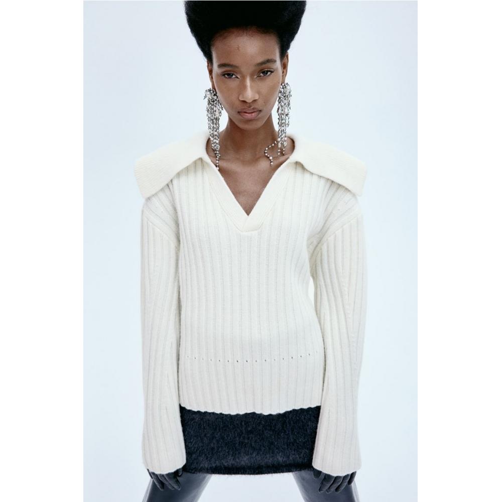 

H M Collar Wool Sweater creaM Color