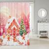 Christmas Gingerbread House Shower Curtain with Xmas Tree Snowflake Pattern, Waterproof Winter Bathroom Decor for Holiday Season