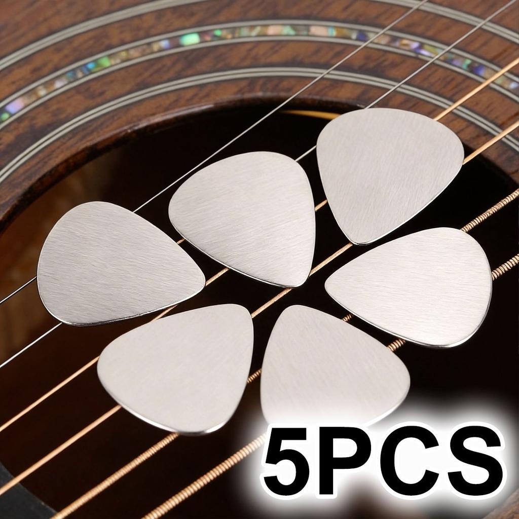 5Pcs 0.3mm Stainless Steel Guitar Picks, Durable Metal Plectrums for Acoustic/Electric Guitar, Ukulele & Bass String ZSY