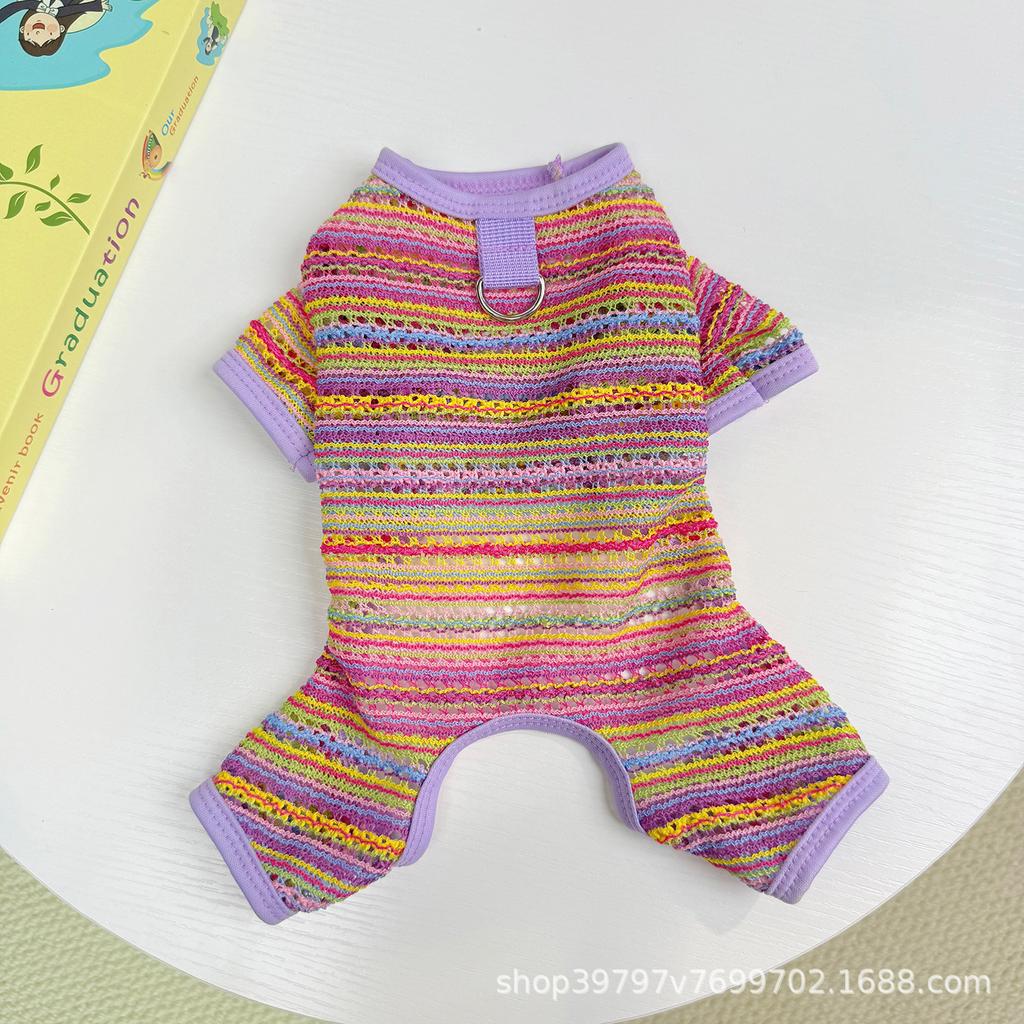 Dog quadruple summer thin pet breathable small dog clothing than bear anti-hair loss rainbow stripes