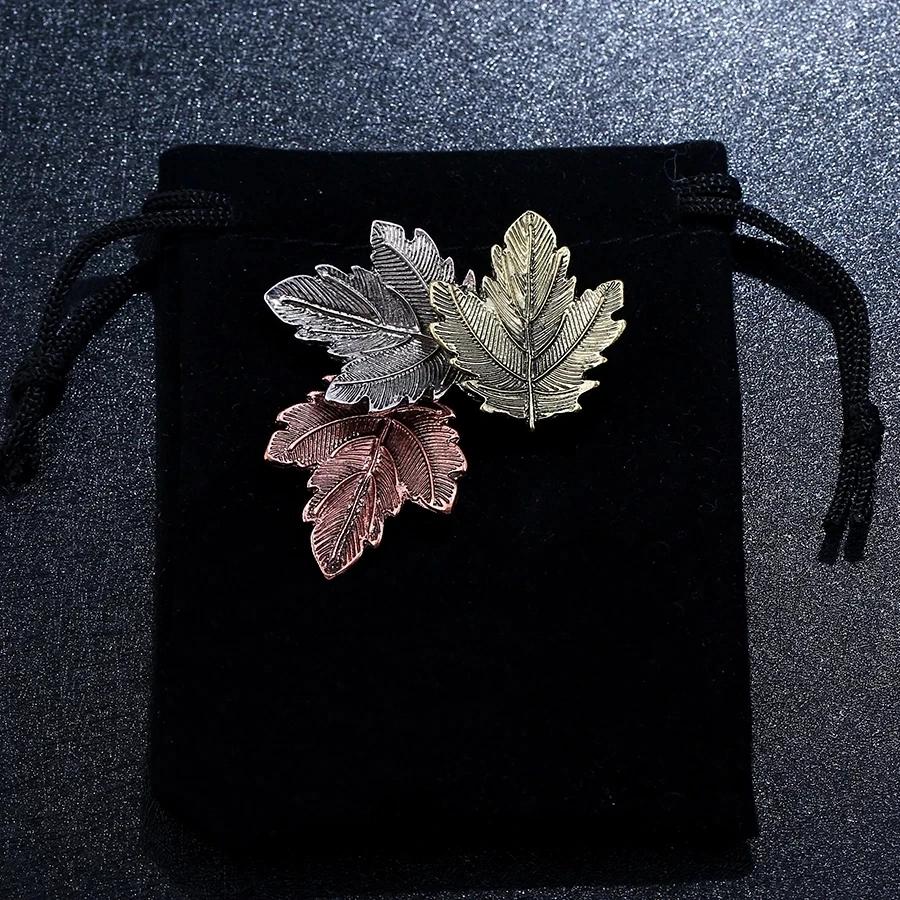 Vintage Brooch Wedding Gold/Silver Plated Maple Leaf Brooches Pins Exquisite Collar for Women Dance Party Accessories Gifts