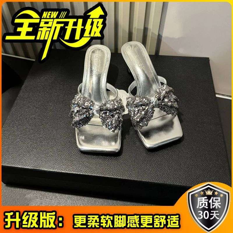 Milo Cat Niche Design Premium Bow One-word Drag Summer 2025 New Comfortable High-heeled Popular Sandals