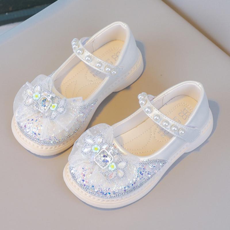 

Кожаные туфли для девочек, детские хрустальные туфли принцессы, весенне-осенние повседневные одинарные туфли, туфли для выступлений для девочек на мягкой подошве со стразами 26 белый