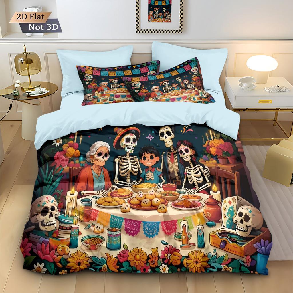 Skull Flowers Bedding Set skull retro print Duvet Cover Pillowcase Co co room decoration Quilt Cover Single Double Large Size