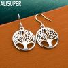 925 Sterling Silver Simple Disc Hollow Tree Pendant Earrings - Fashion Party Jewelry