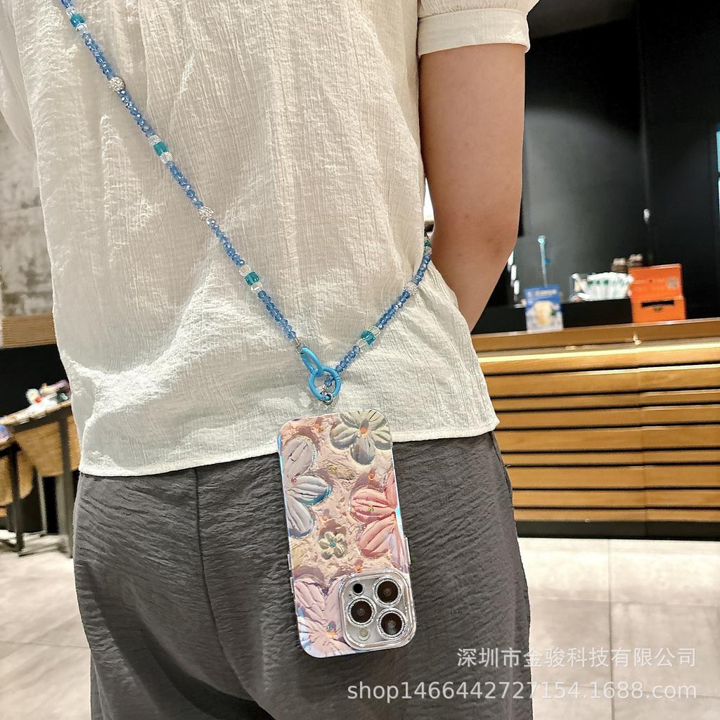 Crossbody Phone Chain Crystal Beads Shiny Diamond Ball New Chinese Style Bag Long Strap Neck Hanging Anti-theft Chain for Women
