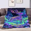1PC Neon Deer In Forest Printed Blanket All Seasons Multi-purpose Blanket Suitable for Sofa, Camping, Travel, Car