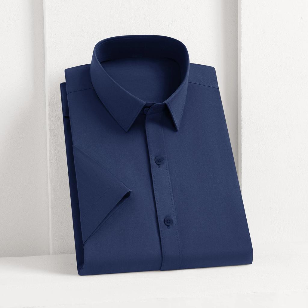 New Men's Business Casual Solid Color Short Sleeved Shirt for Summer Fashion No Ironing Comfortable and Versatile Top