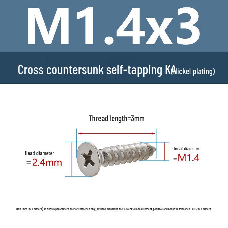 YiguYigu Nickel-Plated Phillips Flat Head Self-Tapping Screws M1-M5, Carbon Steel