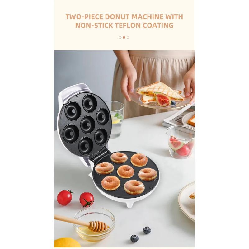 Mini Donut Maker Machine Non-stick Surface for Kids Breakfast Snack Desserts Makes 7 Doughnuts White Color Home Appliances