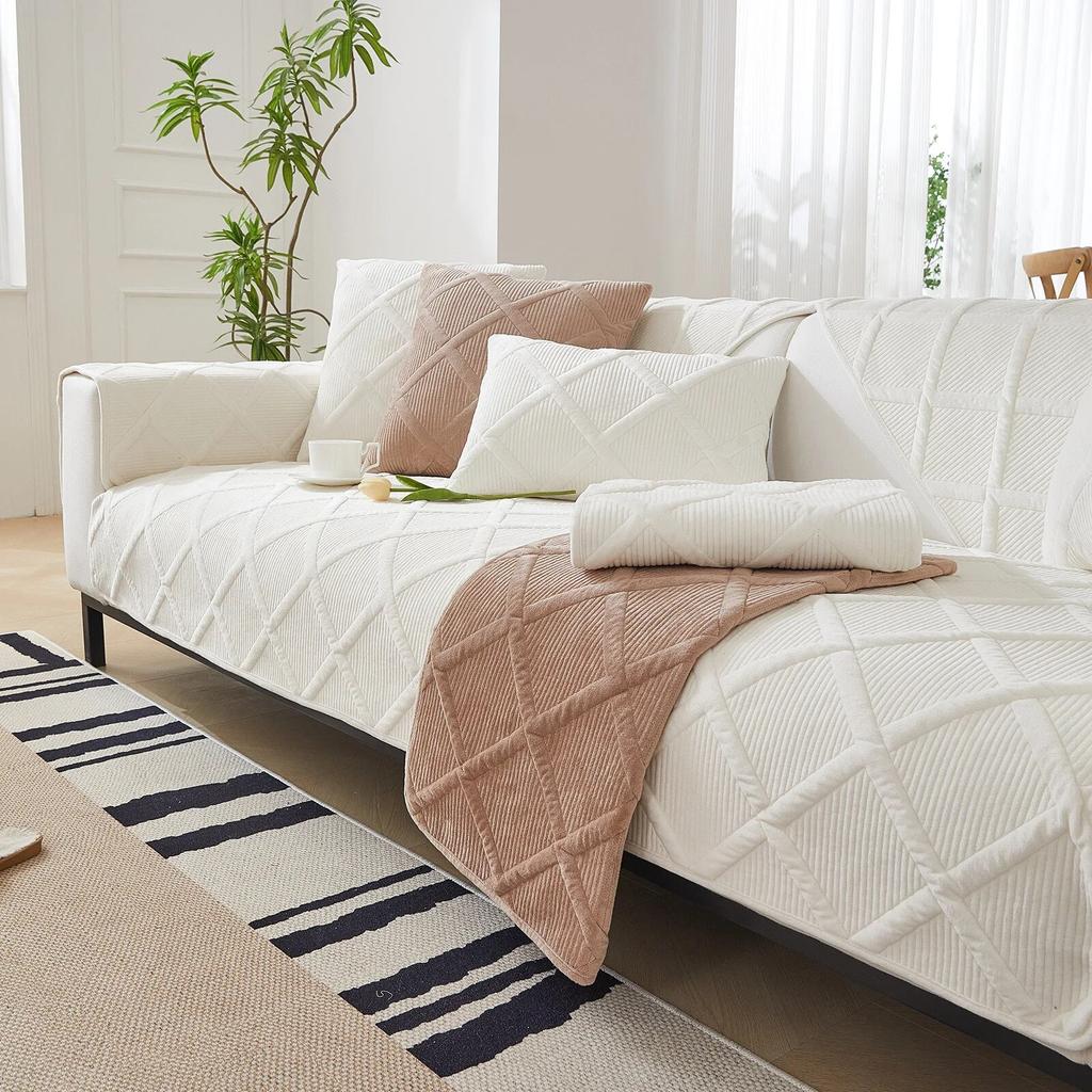 Solid Color Non-slip Sofa Cover Thicken Soft Plush Sofa Cushion Towel for Living Room Furniture Decor Slipcovers Couch Covers
