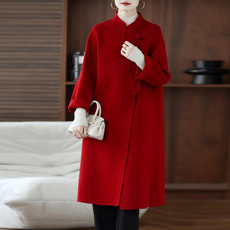100% Wool Women Coat TIDENOVEL Autumn Wool Long Coat Handmade Pea Coat Winter Warm Wool Long Jacket Overcoat