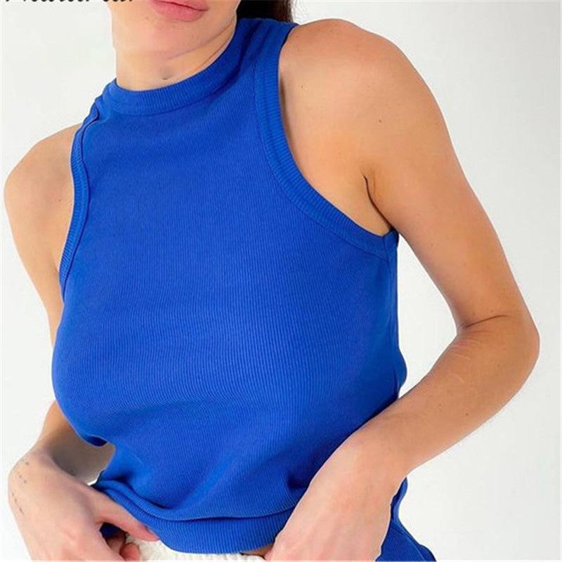 Gerippte Strick Damen Sommer Stricktops Sportweste Schulterfrei Tanktop Lässige Ärmellose Tops