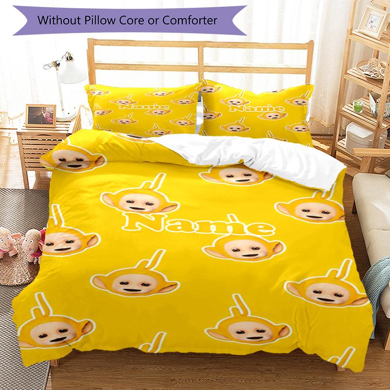 3pcs Custom Name Teletubbies Bedding Set Duvet Cover Closure Includes 1 Duvet Cover & 2 Pillowcases, Soft and Comfortable for All Seasons.