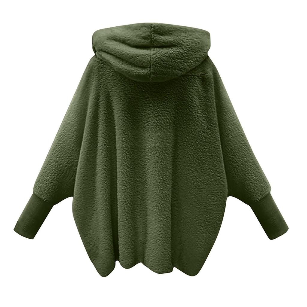 Moda Donna Giacca Felpa Larga Retro Calda Tinta Unita Manica Lunga con Cappuccio Larga in Pile di Peluche