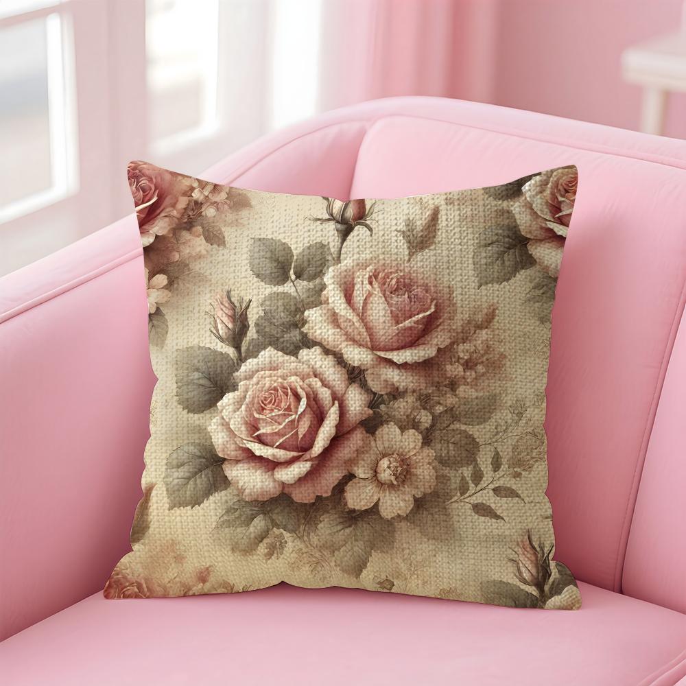 Rose Elegant Cushion Cover Natural Linen Pillow Case DoubleSided Print Decorative Sofa Pillowcase Home Decor Gift
