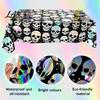 Halloween Background Skull Foil Fringe Curtain, Iridescent Disposable Tablecloth, Decorative Curtain Table Cover Tinsel Backdrop for Holiday