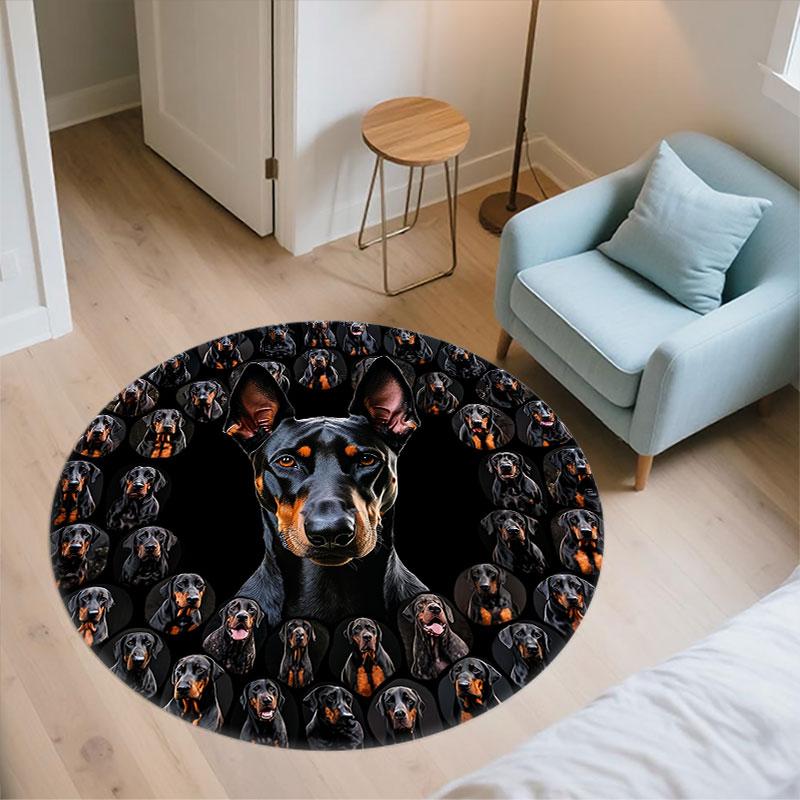 Black Hounds Pattern Round rug,Carpet Rug for Living Room Bedroom Playroom ,Non-slip Floor Mat,Holiday Gifts and Birthday Gifts.