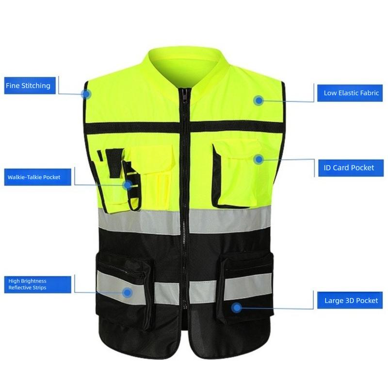 Hohe Sichtbarkeit Reflektierende Warnweste mit Tasche Outdoor Sicherheitskleidung Einheitsgröße Sicherheit Sicherheit Laufbekleidung Motorrad