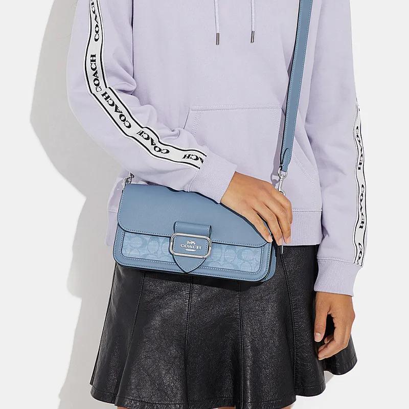 COACH Morgan Cow Leather Textile Shoulder Bag , Handbag , Shoulder Bag Medium Women's Light Blue (Unisex) Shoulder Bags CH137 SVM6A