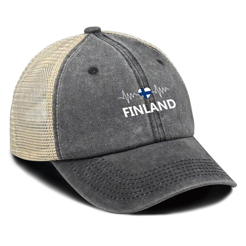Finland Spirit Adjustable Baseball Cap Heartbeat Love Snapback Cap Breathable Hip Hop Snapback Sun Hat One Size Fits All