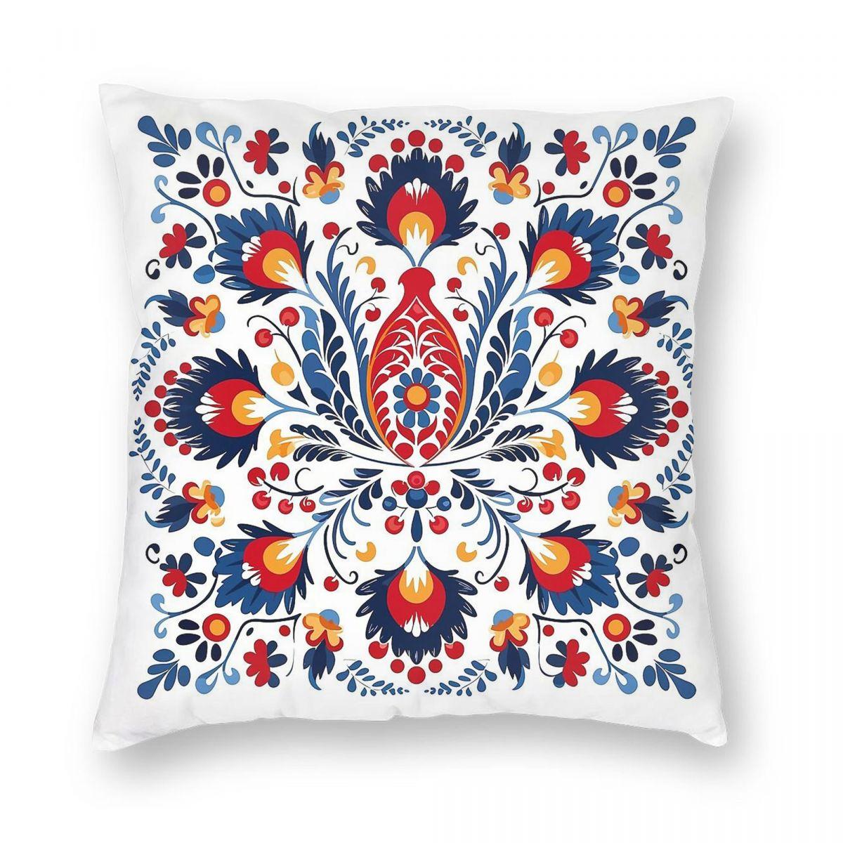 Polish Folklore Wycinanki Pillowcase Polyester Linen Velvet Creative Zip Decorative Room Cushion Cover Peach skin 18*18(CM)-1Pcs