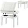 Piano Bench Stool, Storage, Adjustable Height, Hevea Wood, White