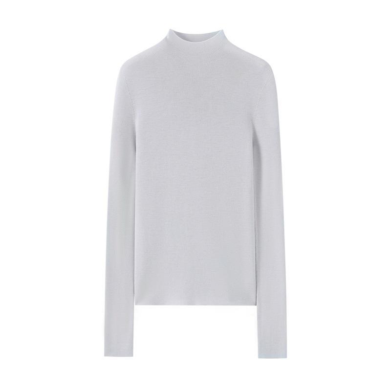Machine Washable Women's Pure Wool Slim-Fit Half-High Collar Sweater - Autumn/Winter Cashmere Knit Base Layer