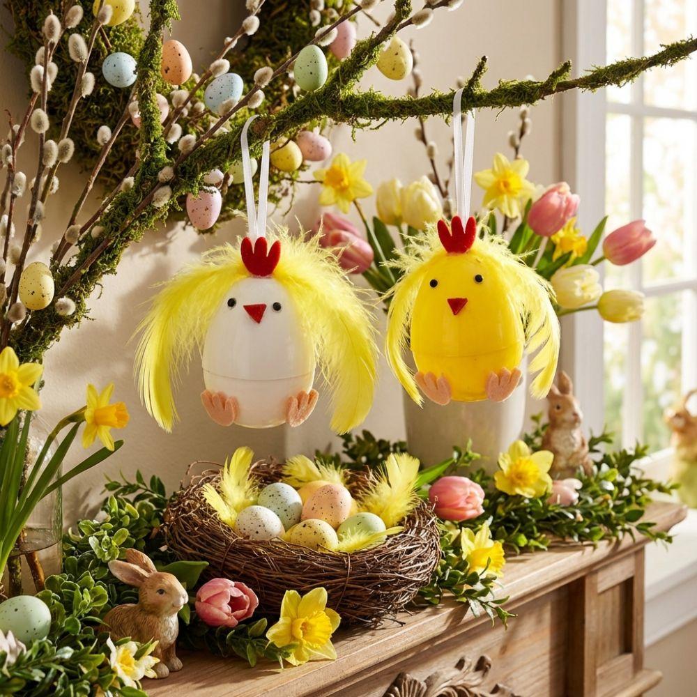 Storage Functions Feathered Chicken Ornaments Wear-resistant Easter Hanging Eggs  Baby Showers