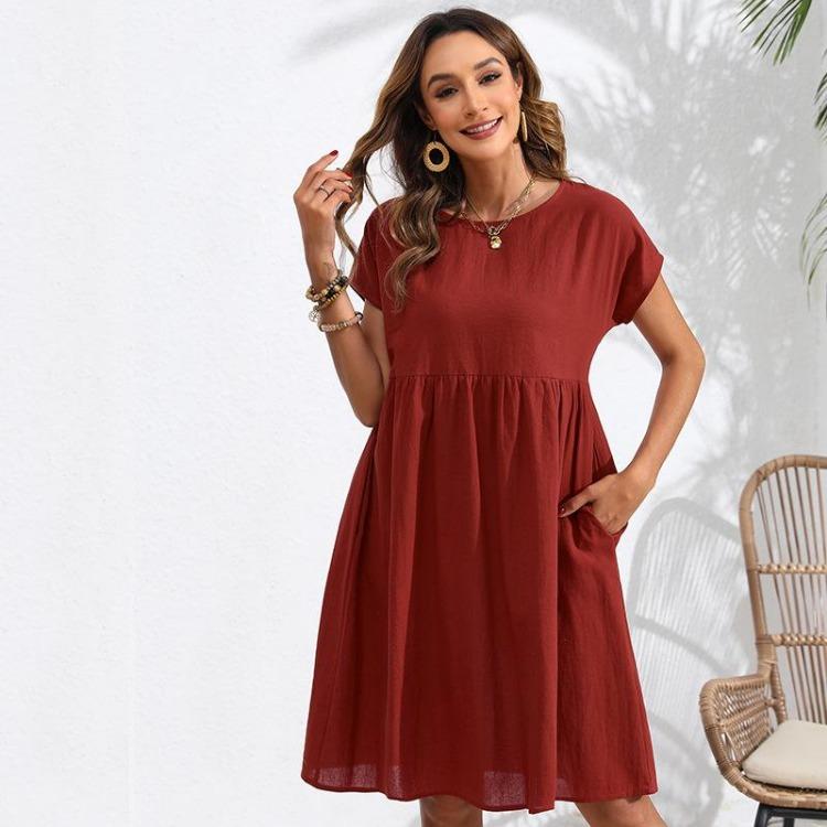 Summer Casual Sleeveless Dress for Women Solid Color Print O Neck Middle Waistline Spring Fashion