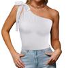 Women's Summer One Shoulder Tie Up Bow Solid T Shirt Off The Shoulder Slim Tops Crop Tops Women
