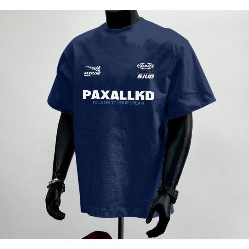 

Летние футболки 2025 Модные и универсальные Уличный стиль Пара Свободная футболка с коротким рукавом с принтом букв для мужчин и женщин Лето 4XL