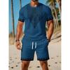 Men's O Neck Short Sleeved Shorts Set Summer Fashion Casual Sports Sets 3D Stripe Printed 2-piece Set