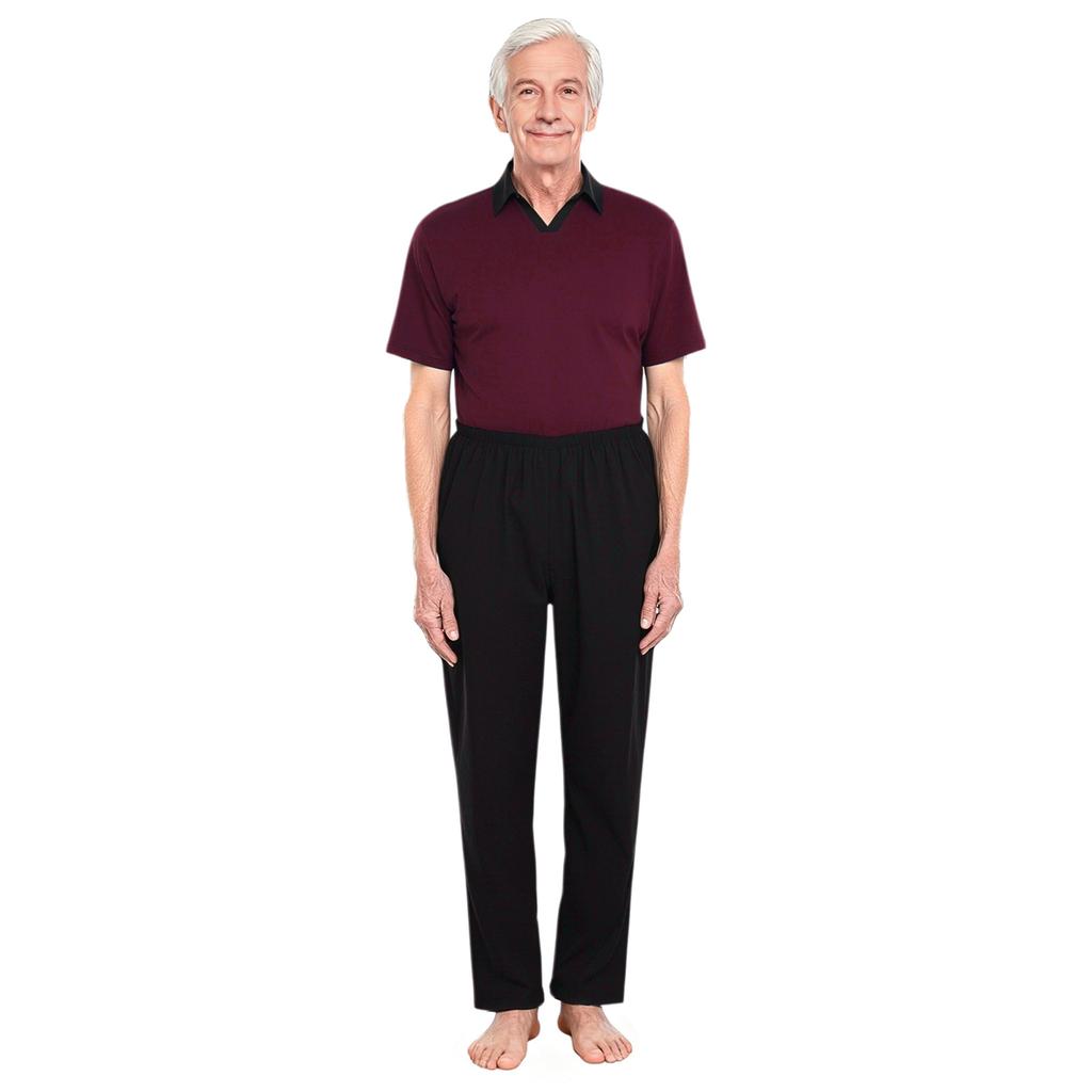Mens Adaptive Anti-Strip Jumpsuit Lapel Short Sleeve Back Zip-up Pants Leg Zip One-piece Romper for Elderly Patient Care