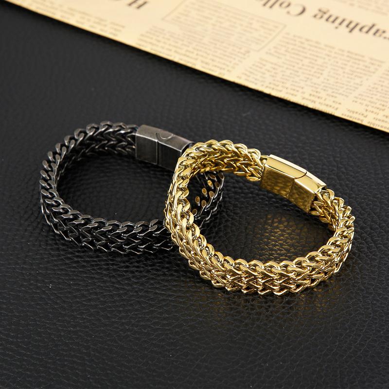 Hand Jewelry, Simple Personalized Woven Double-Row Front And Back Keel Flat Buckle Titanium Steel Men'S Bracelet