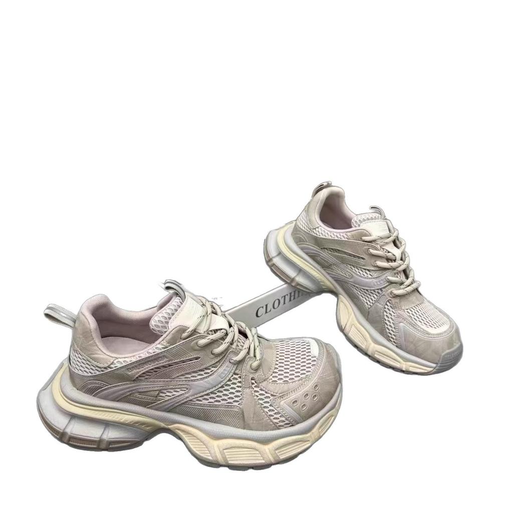 Soft Leather Platform Dad Shoes Women's 2025 New Fashion Versatile and Thin Casual Sports Breathable Mesh Running Shoes