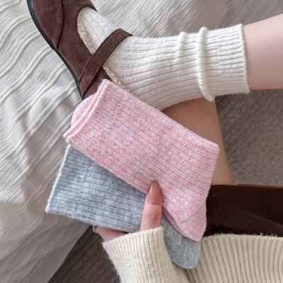 Einfarbige Weiche Wollsocken - Kinder Mittellange Plüschsocken / Dicke Plüschsocken für Winter und Herbst