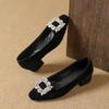 Spring new Korean inner heightening rhinestone square head shallow mouth single shoes gentle suede not tired feet shoes
