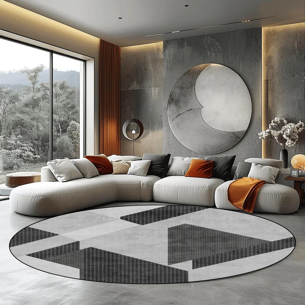 Luxury Modern Grey Round Carpet for Living Room Home Decoration Large Rugs Bedroom Carpet Non-slip Floor Mat Chair Mats Washable