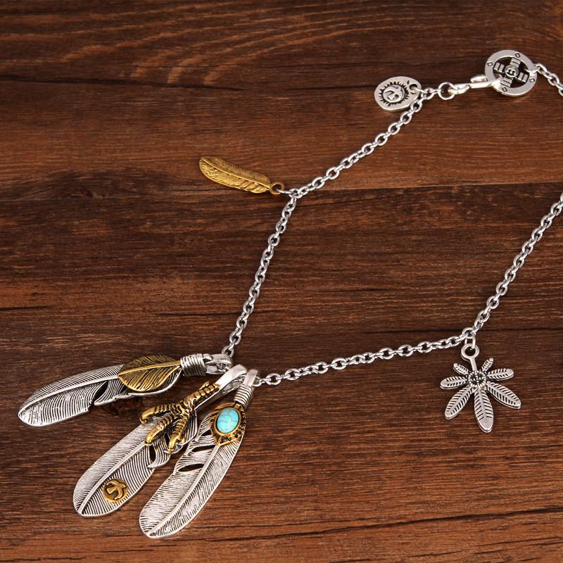 

Personalized Hiphop Feather Retro Necklace, Trendy Men S Model, Ghost Claw Maple Leaf Sweater Chain, Hip Hop Pendant Item
