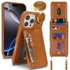 Applicable To iPhone16 Mobile Phone Case 16Pro Solid Color Zipper Change Bag Insert Card Ring Bracket Oblique Span Protective Case