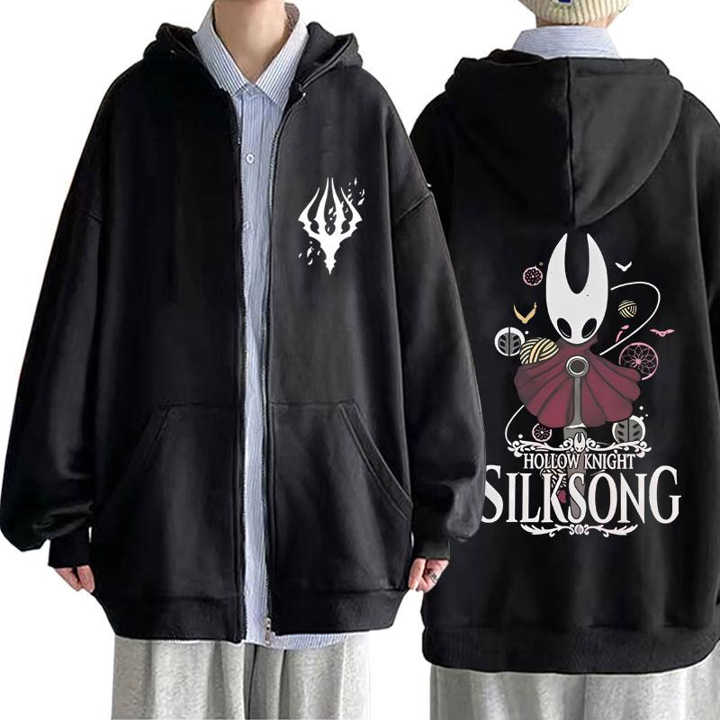 

Game Hollow Knight Double Sided Print Zipper Hoodie Unisex Women Fashion Casual Zip Up Jacket Coat Male Vintage Oversized Hoodies S чёрный