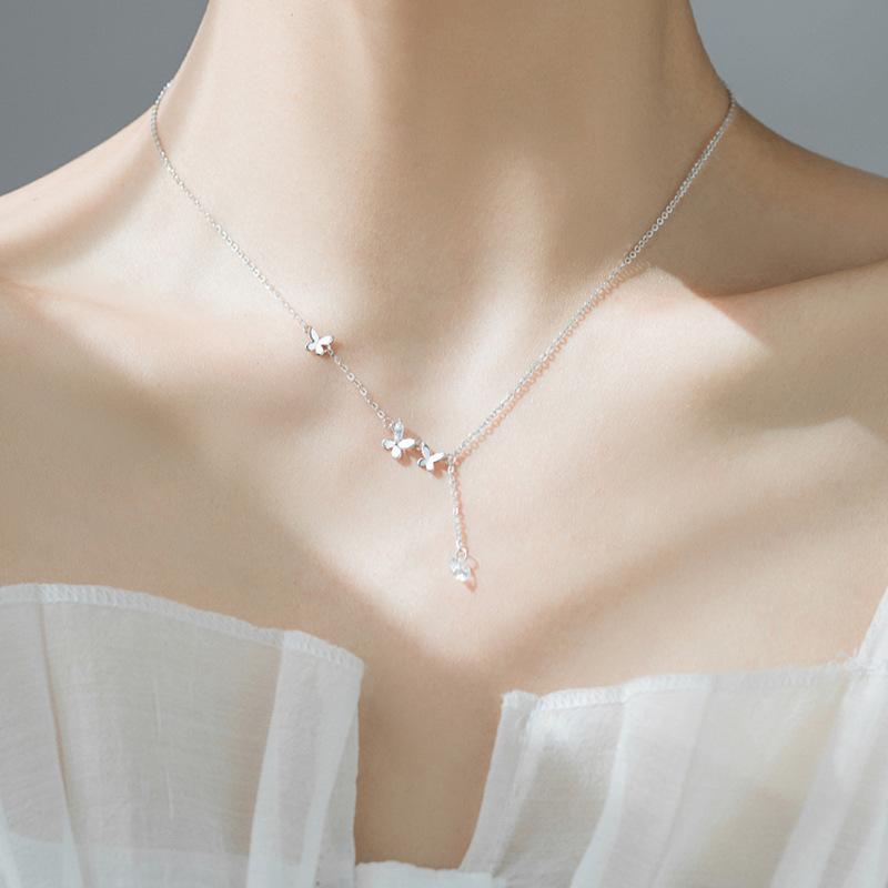 Butterfly Tassel Necklace Women'S Light Luxury Niche Flash Diamond High-End Ins Style Temperament Jewelry Women Quality